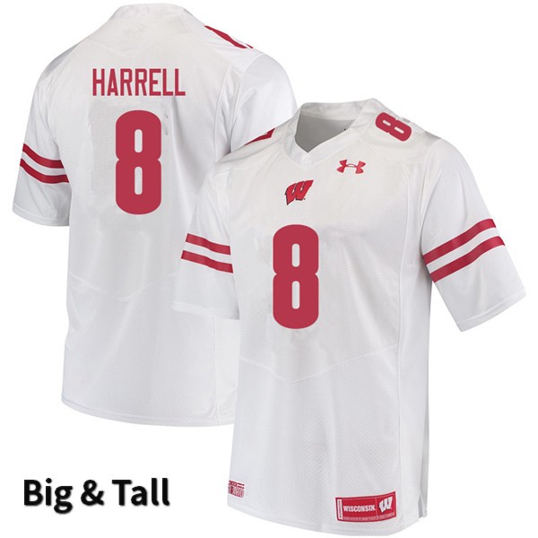 Wisconsin Badgers Men's #8 Deron Harrell NCAA Under Armour Authentic White Big & Tall College Stitched Football Jersey TY40N31NQ